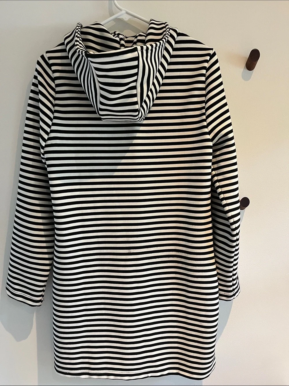 Black White Striped Hooded Jacket - S